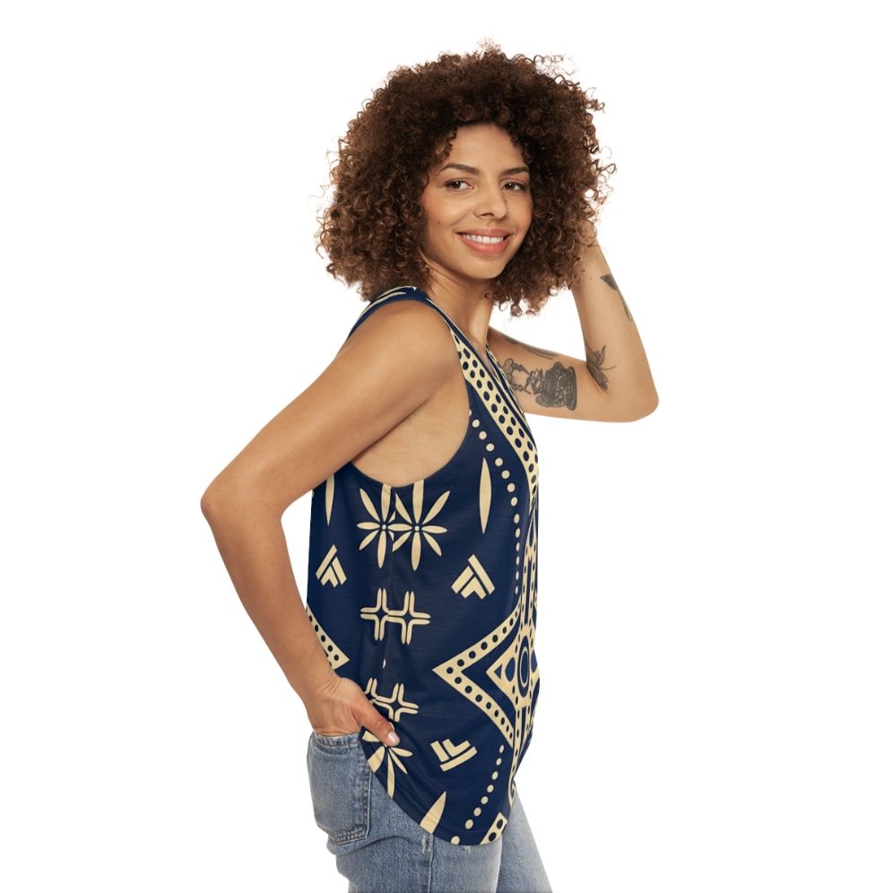 Unisex tank top featuring a traditional African mud cloth pattern - women side