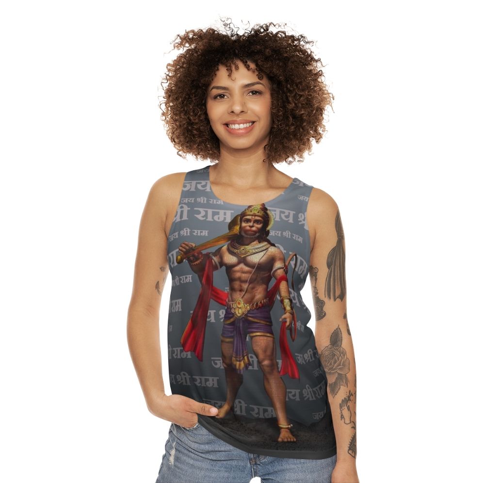 Unisex tank top with Lord Hanuman and Jai Sri Ram design - women