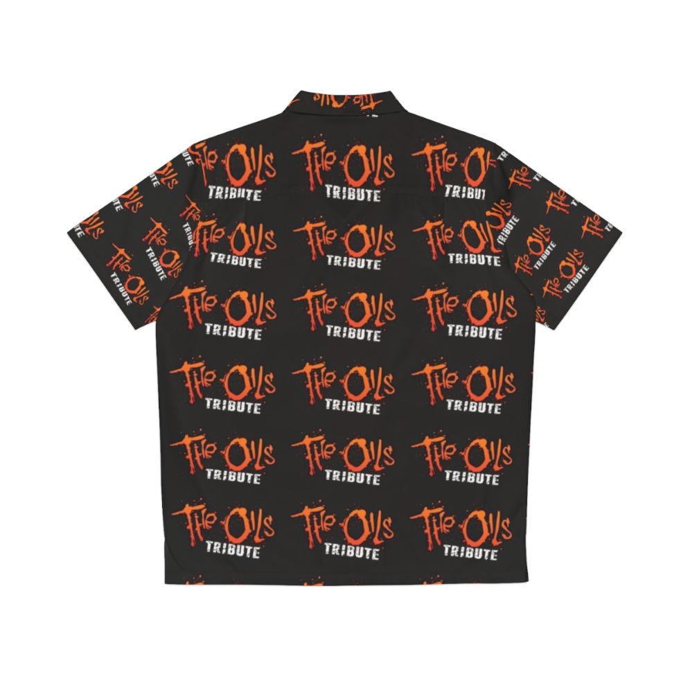 Orange Hawaiian shirt with The Oils Tribute logo - Back