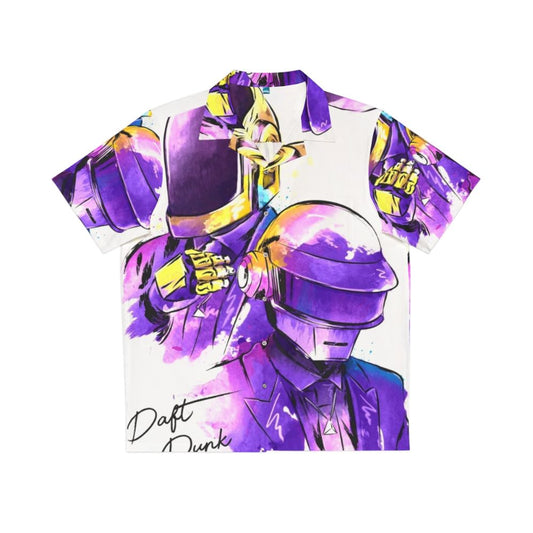 Daft Punk inspired Hawaiian-style shirt with watercolor music and band graphics