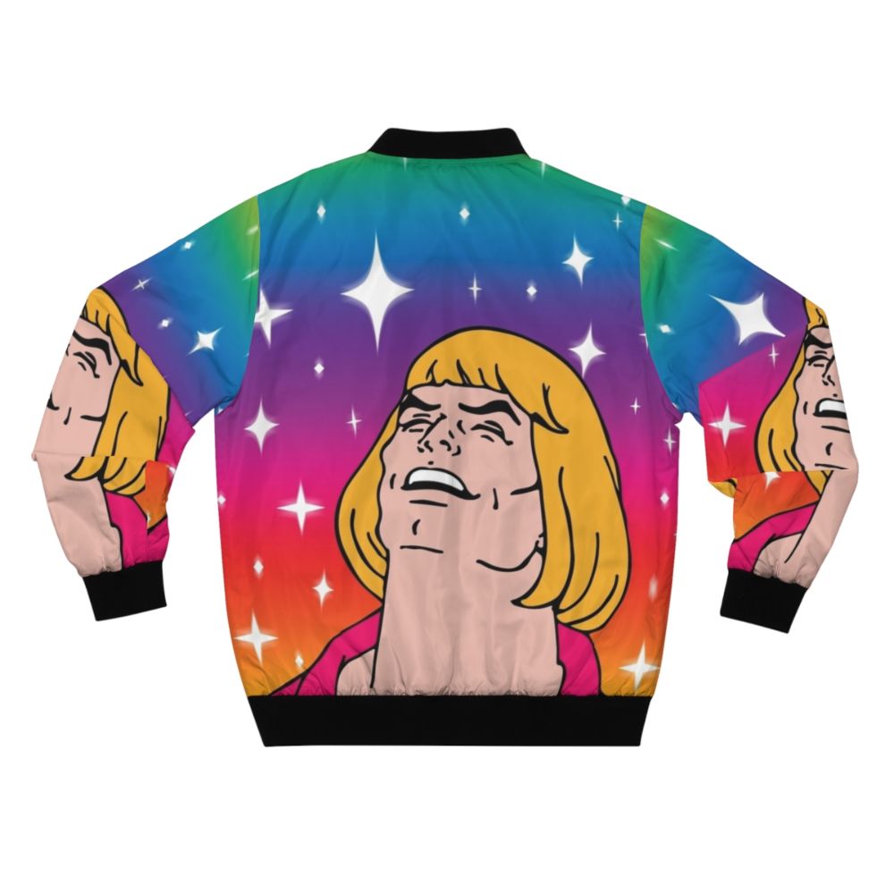 He-Man Masters of the Universe Bomber Jacket with rainbow and meme design - Back