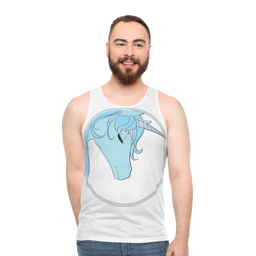 The Last Unicorn Unisex Tank Top featuring a beautiful unicorn - men