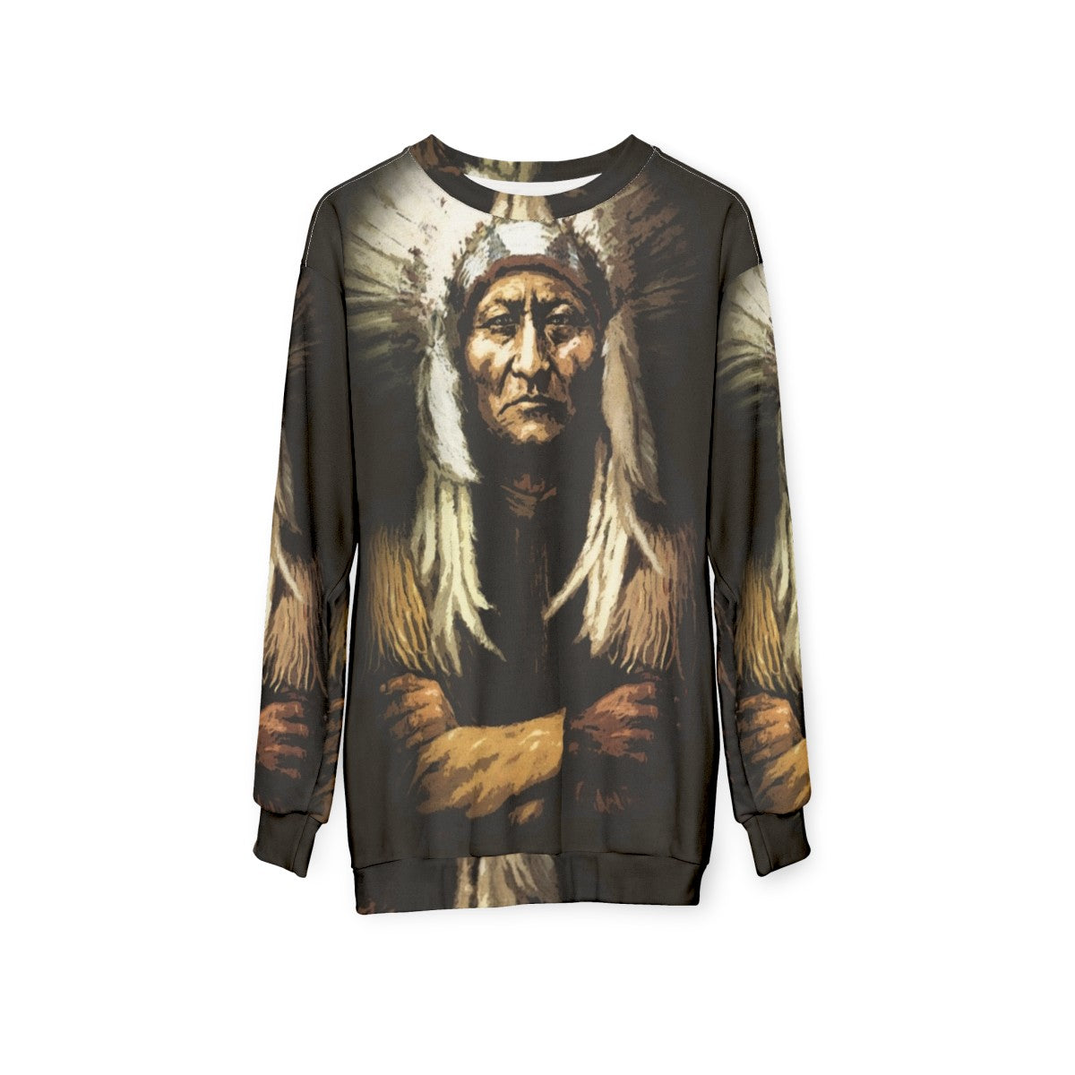 Sitting Bull Native American Tribal Design Sweatshirt - hanging