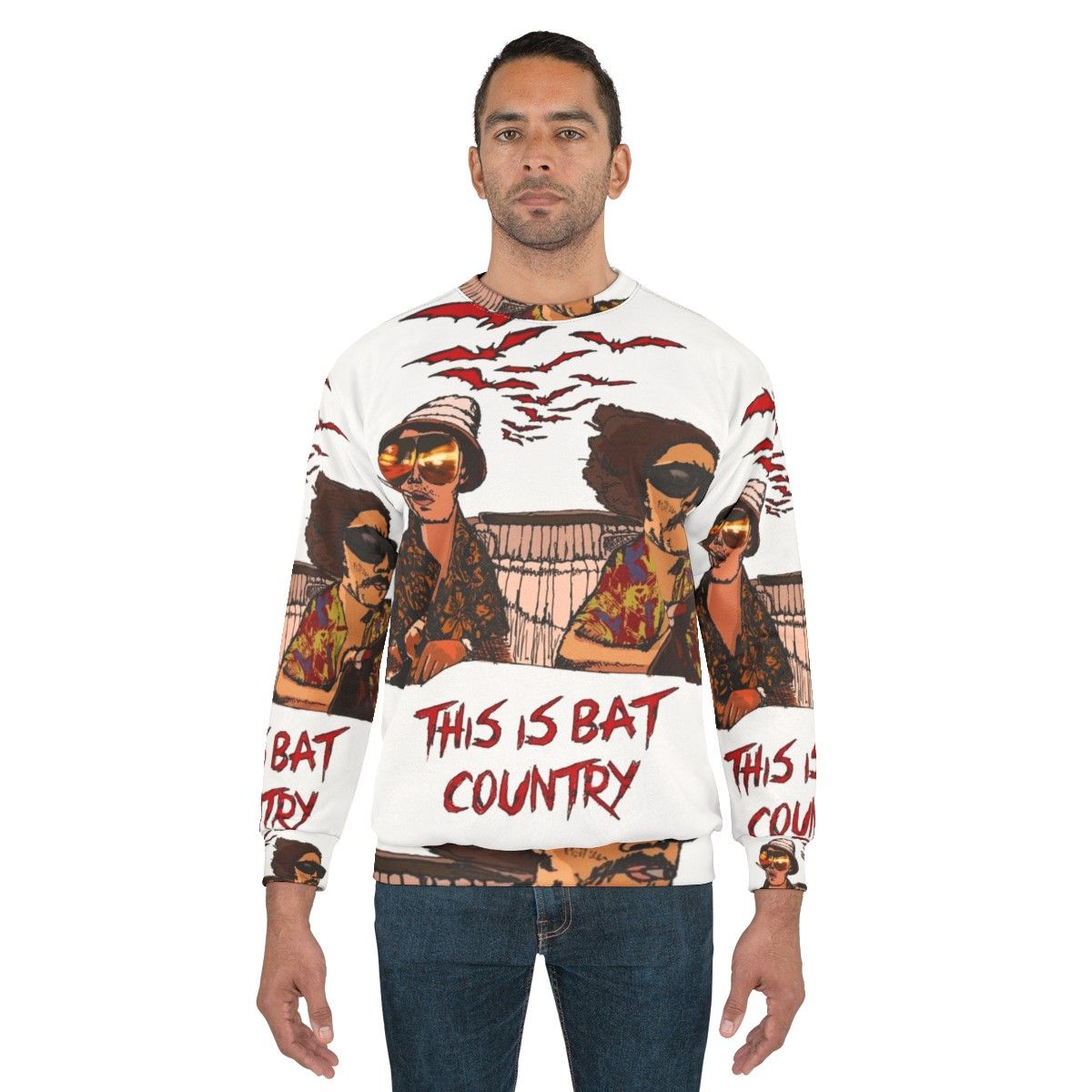 Bat Country Sweatshirt with Fear and Loathing in Las Vegas and Hunter S. Thompson inspired psychedelic design - men