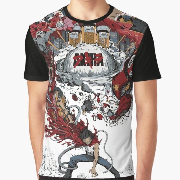 Akira anime graphic t-shirt featuring a vintage, post-apocalyptic sci-fi design.