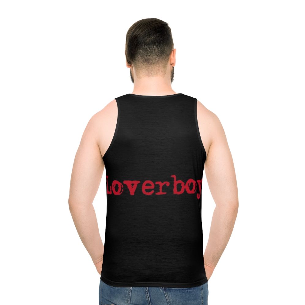 Unisex red tank top with Loverboy band logo - men back