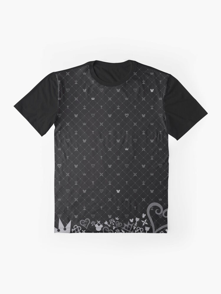 Kingdom Hearts Sora, Goofy, and Donald Duck graphic design on a t-shirt - Flat lay