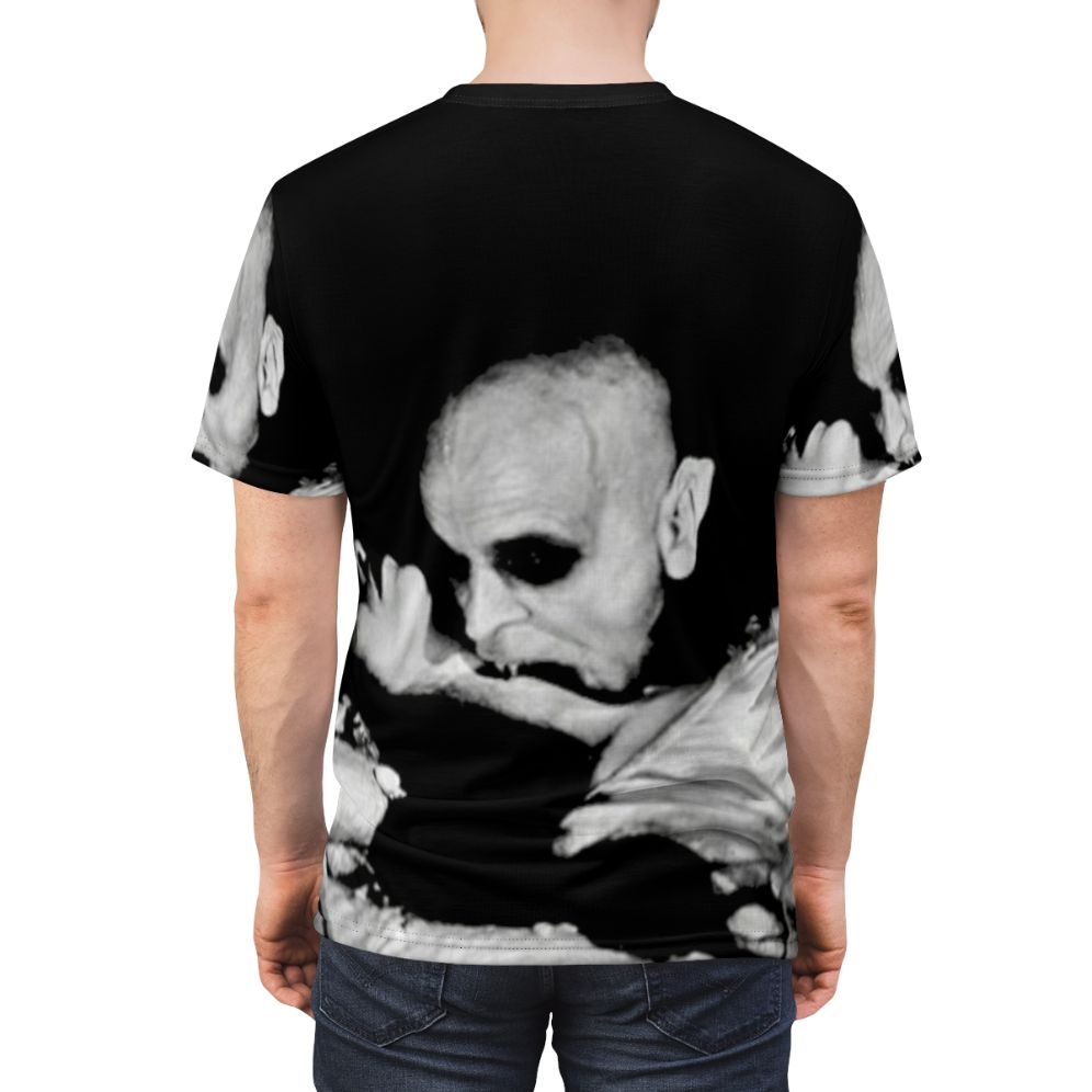 Vintage-style t-shirt featuring Nosferatu, the iconic silent horror film monster - men back