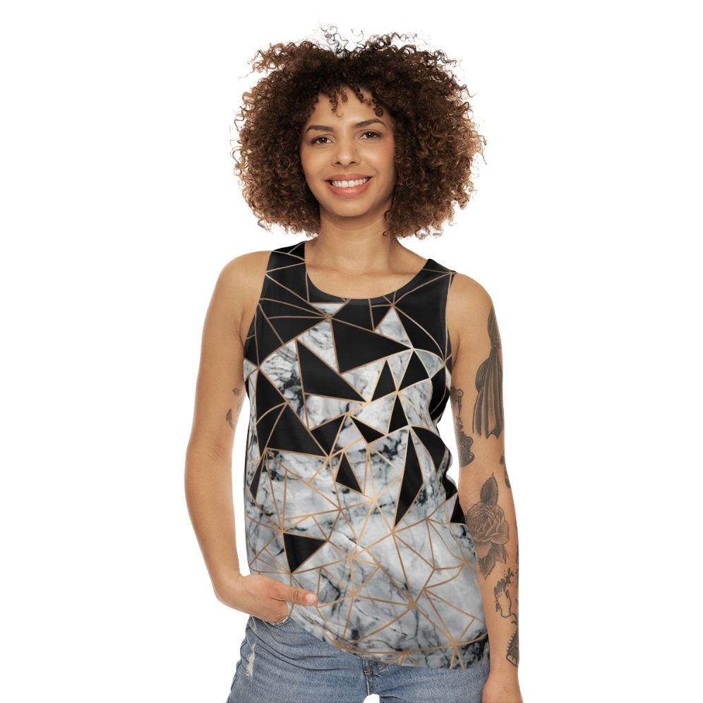 Marble polygon pattern unisex tank top - women