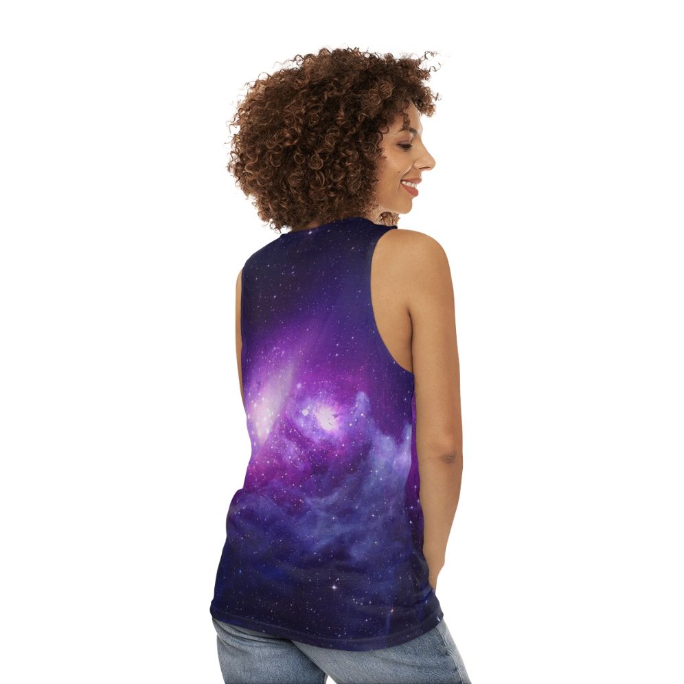 Vibrant galaxy unisex tank top with starry night design - women back