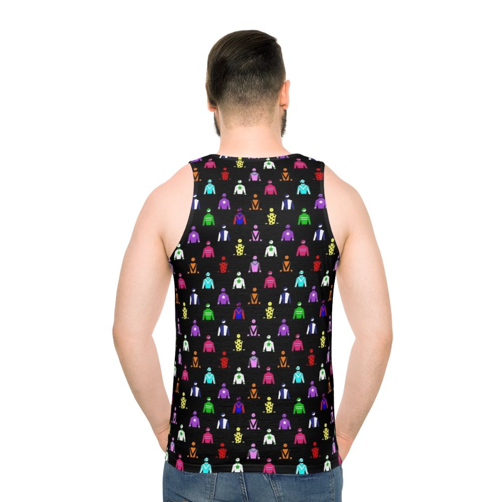 Jockey silks unisex tank top with colorful racing pattern - men back