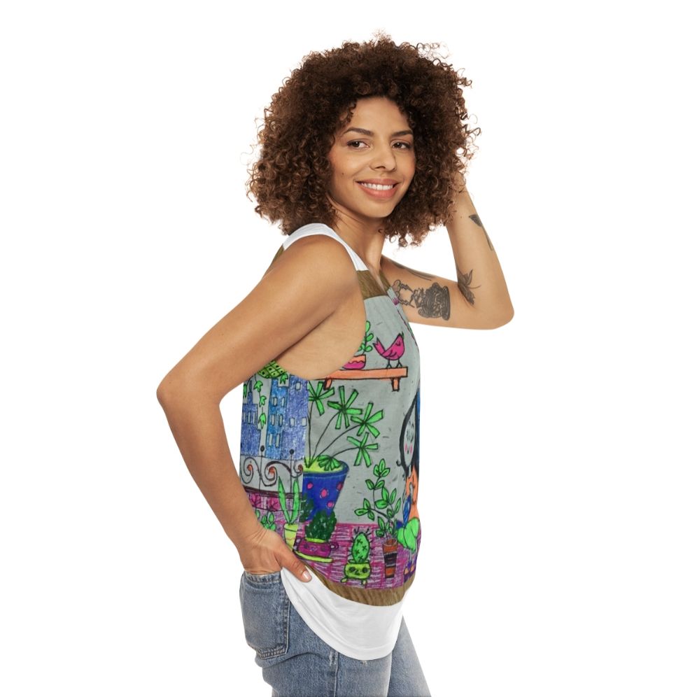 Unisex tank top with nature-inspired design - women side