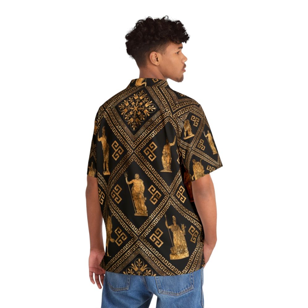 Greek deities and meander key ornament design on a black Hawaiian shirt - People Back