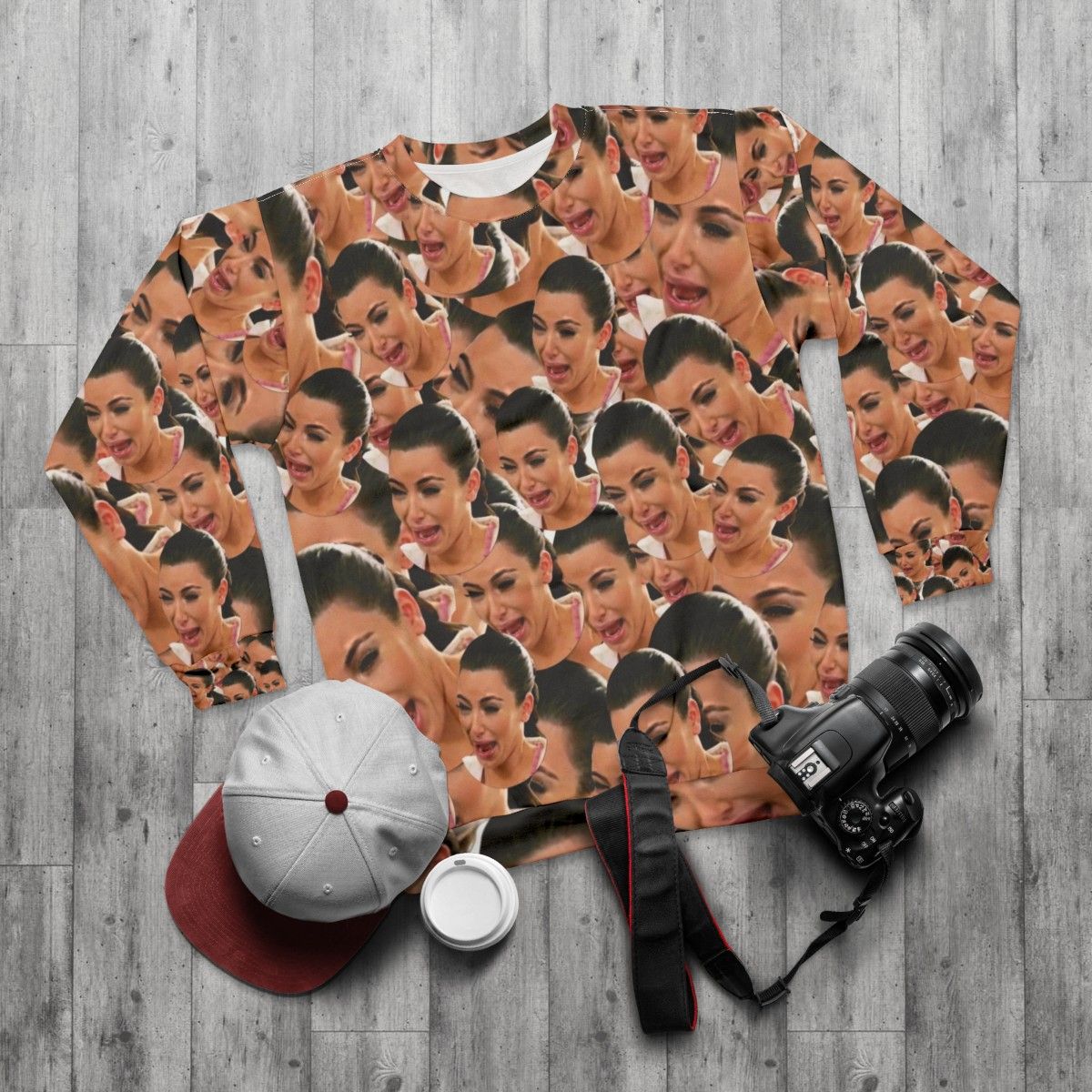 Crying Kim Kardashian Pop Culture Graphic Sweatshirt - flat lay