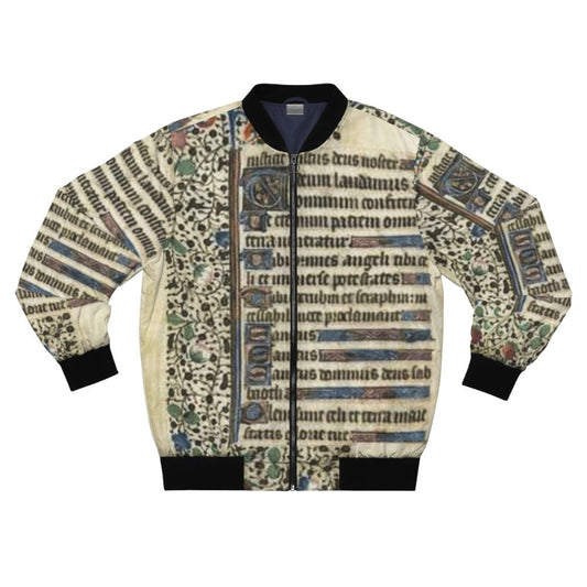 Elaborate bomber jacket featuring an illuminated manuscript design