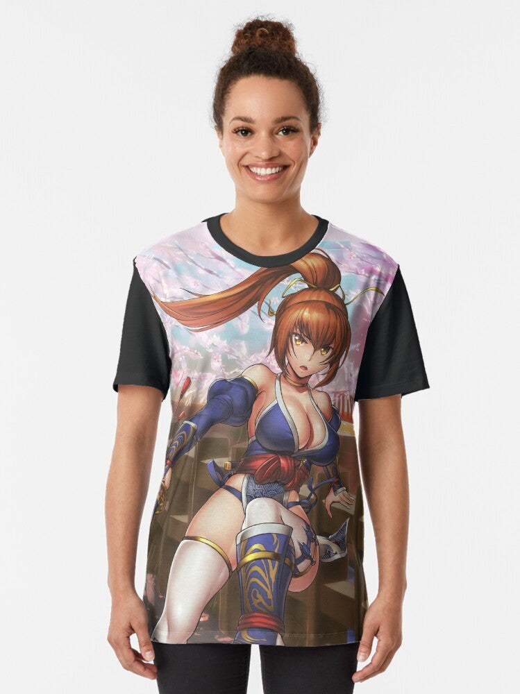 Kasumi, a female ninja from the Ninja Gaiden and Dead or Alive video game series, featured on a graphic t-shirt. - Women