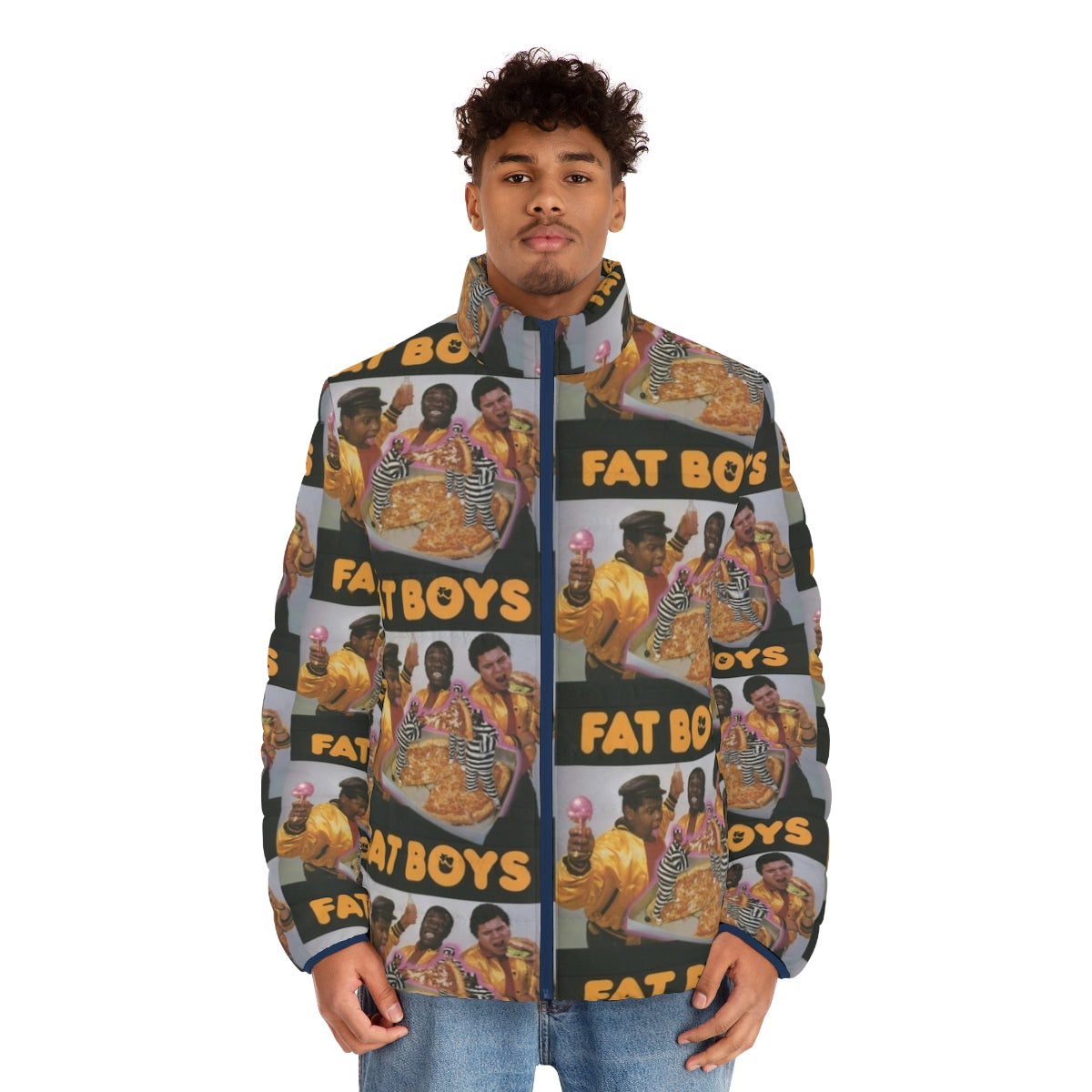 Fat Boys Puffer Jacket with Rapper, Hip Hop, and Deejay Graphic - men front