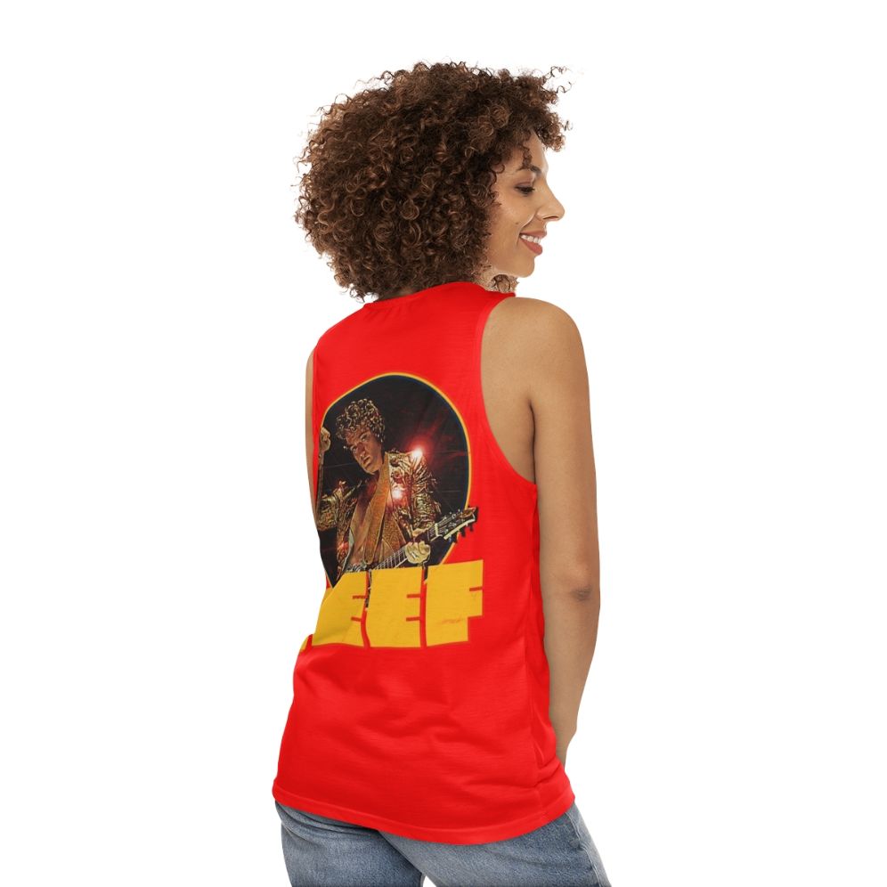 Unisex tank top with 'Salutations From The Other Side' graphic - women back