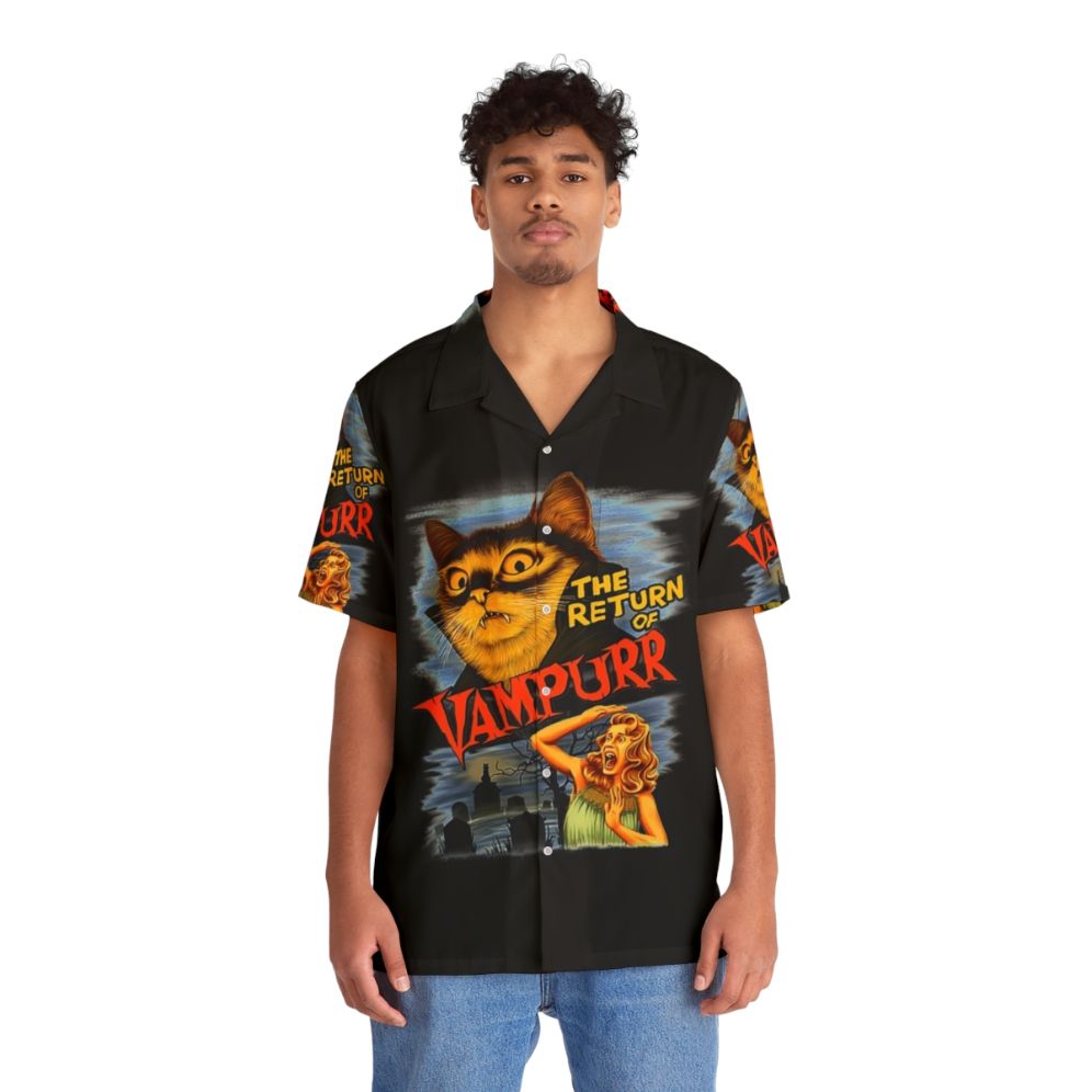 Classic Cat Hawaiian Shirt with Return of Vampurr Design - People Front