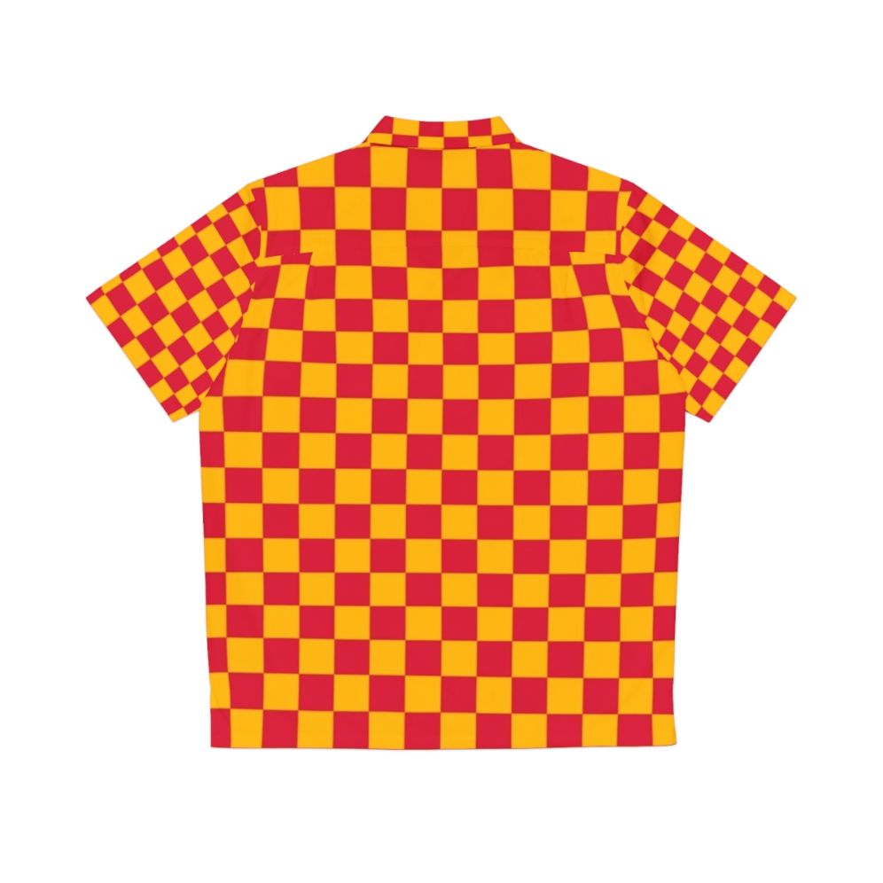 Amber Orange and Crimson Red Checkered Hawaiian Shirt - Back