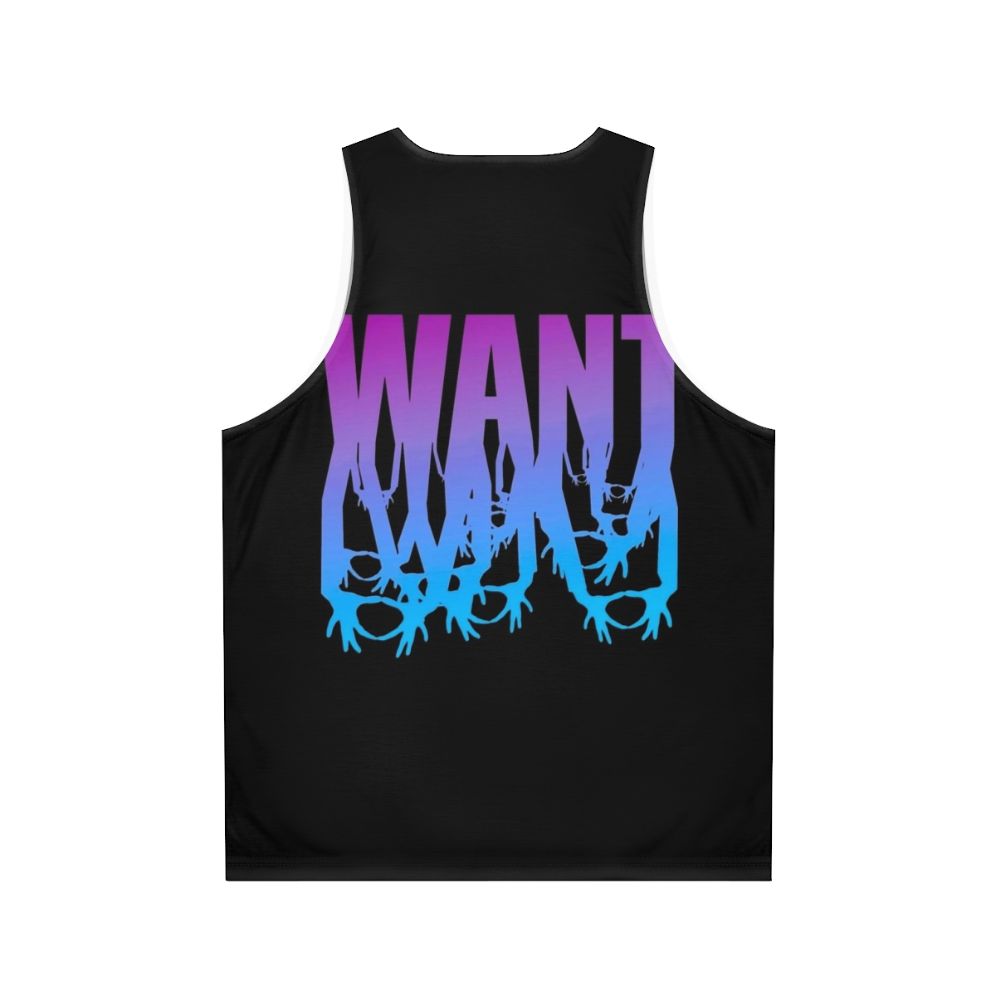 Unisex music fan tank top featuring 3oh3 band logo - Back