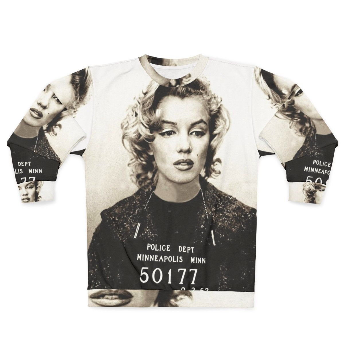 Marilyn Monroe Mugshot Sweatshirt featuring iconic pop art design