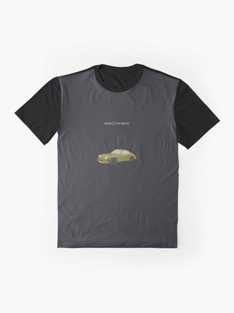 "Saga Noren 'The Bridge' Nordic Noir Graphic T-Shirt" - Flat lay