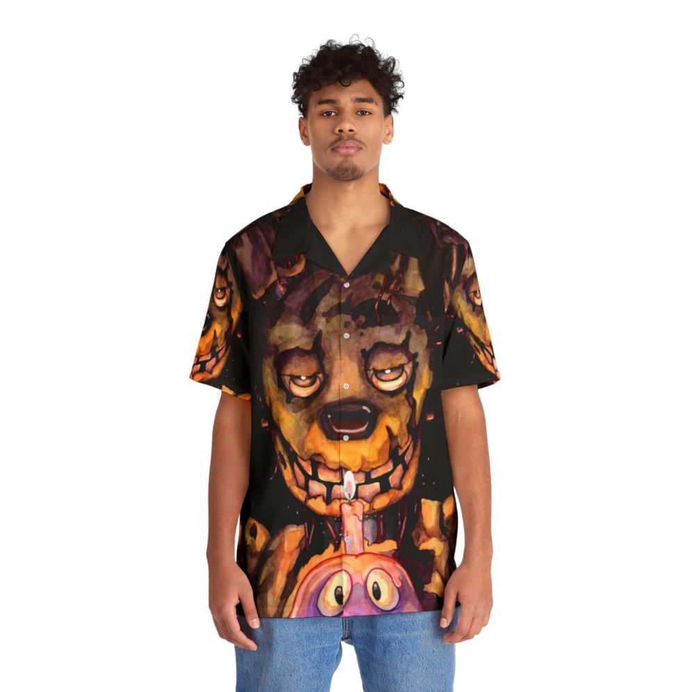 Spooky Hawaiian Shirt with Five Nights at Freddy's Watercolor Fanart - People Front