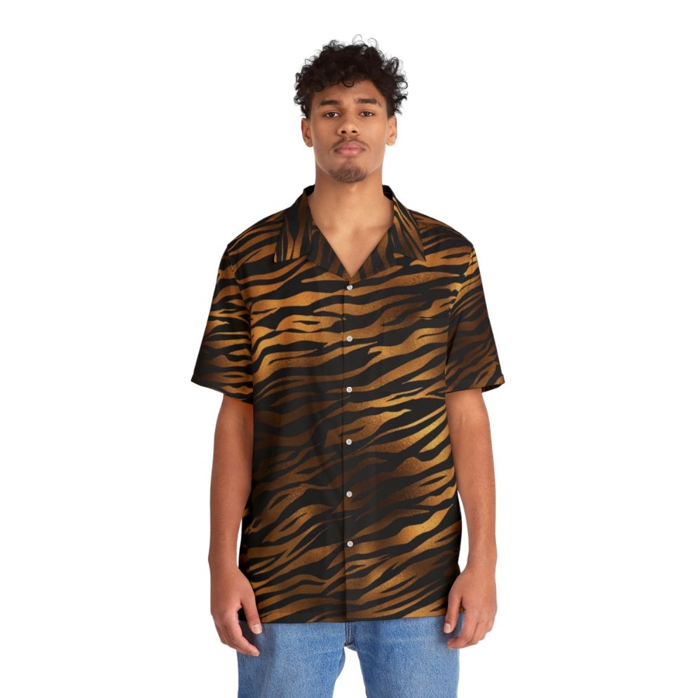 Tiger print Hawaiian shirt with vibrant jungle-inspired pattern - People Front