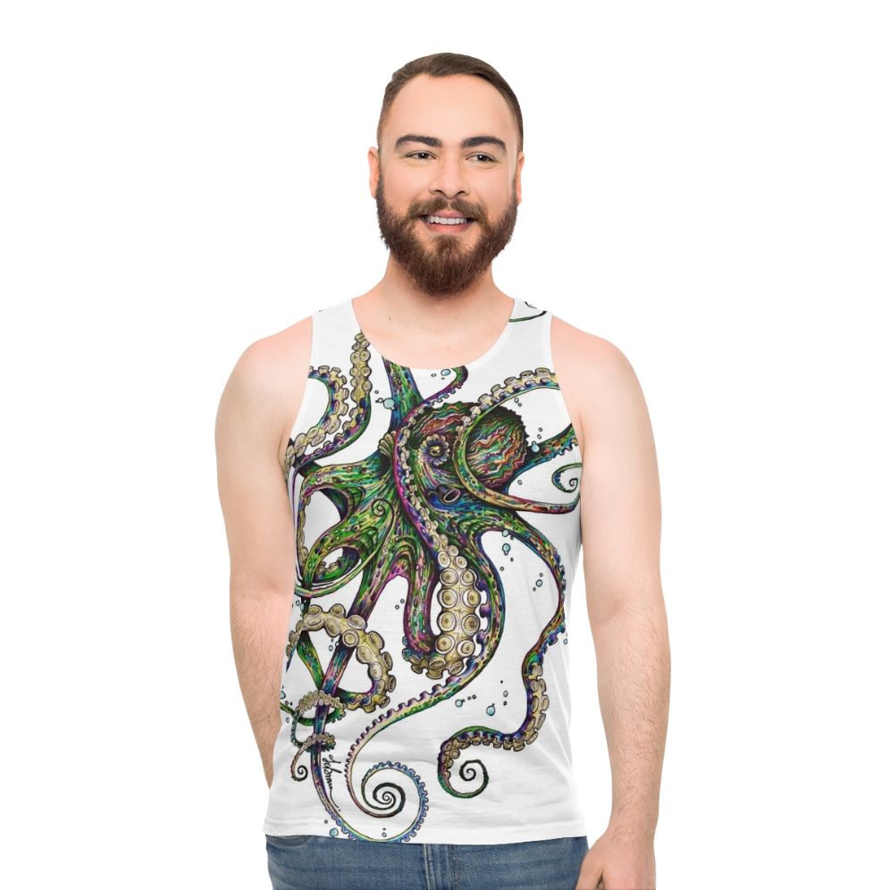 Vibrant psychedelic octopus unisex tank top - men