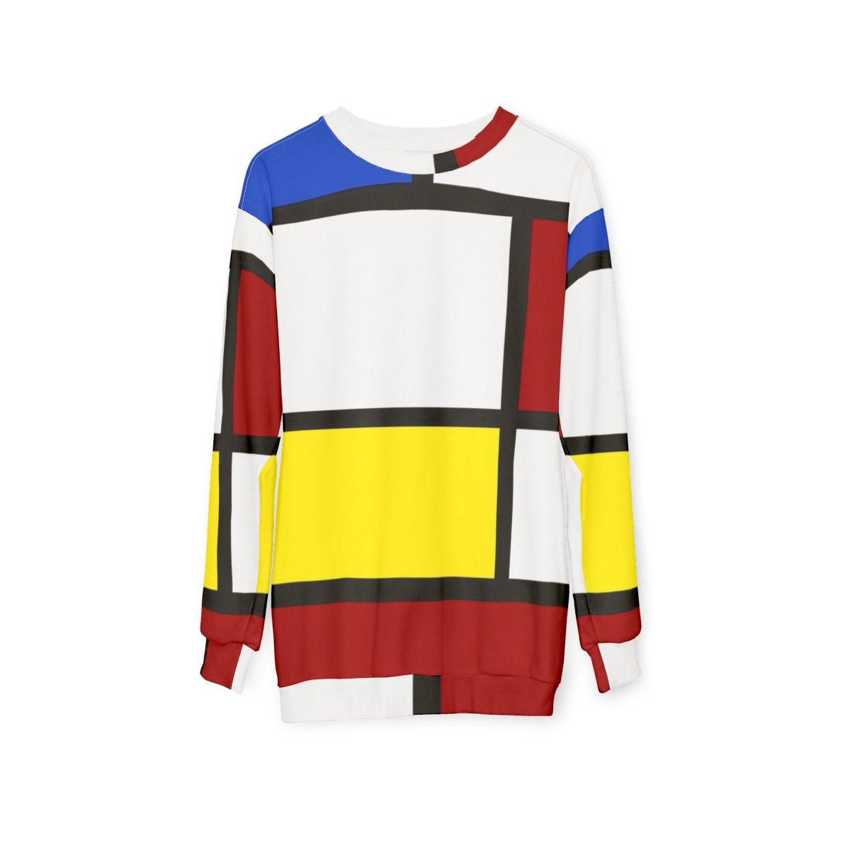 Retro 60s mod style sweatshirt in white, red, and yellow - hanging