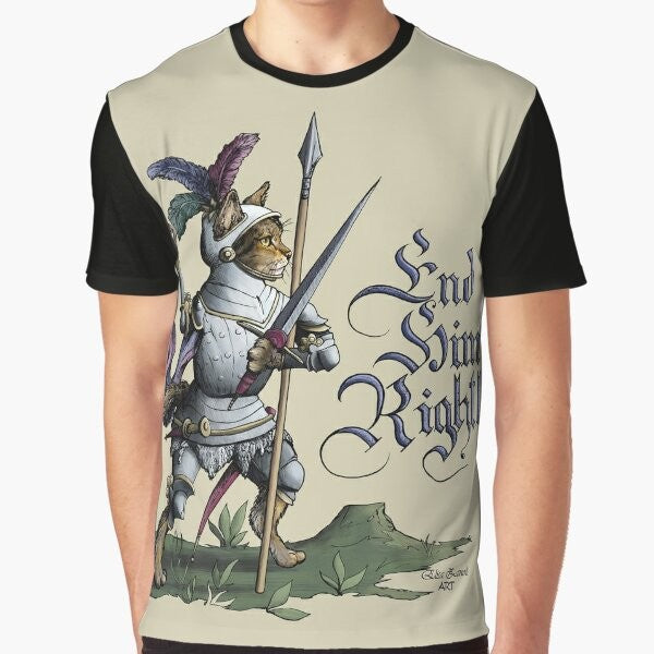 Hemanimals medieval graphic t-shirt with sword fighter, historical fencing, and armor design