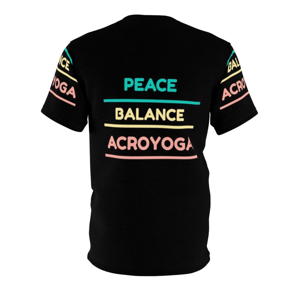 Colorful abstract design with "Peace Balance Acroyoga" text on a high-quality t-shirt - Back