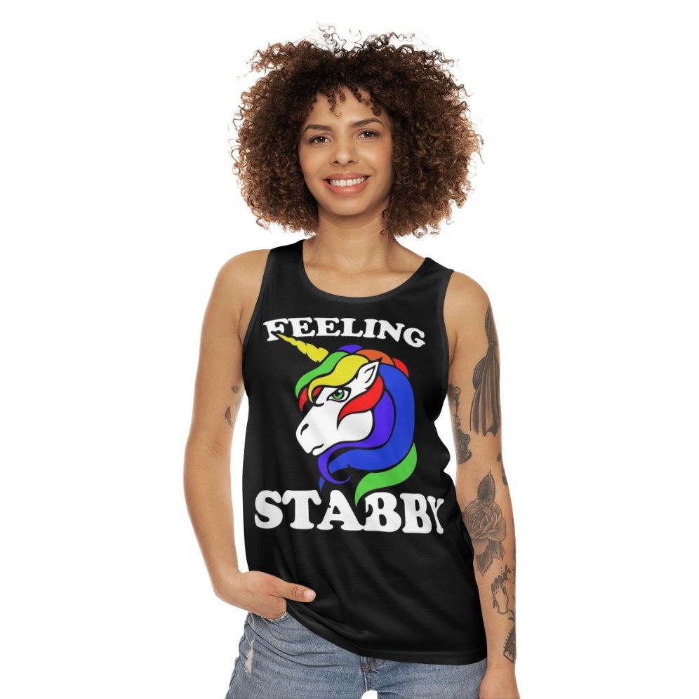 Feeling Stabby Unisex Retro Rainbow Unicorn Tank Top - women