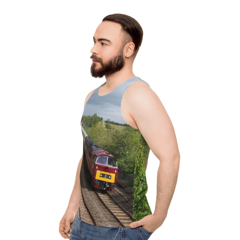 Unisex tank top with railway and western design - men side