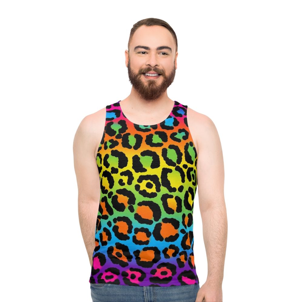 1997 neon rainbow leopard print unisex tank top - men