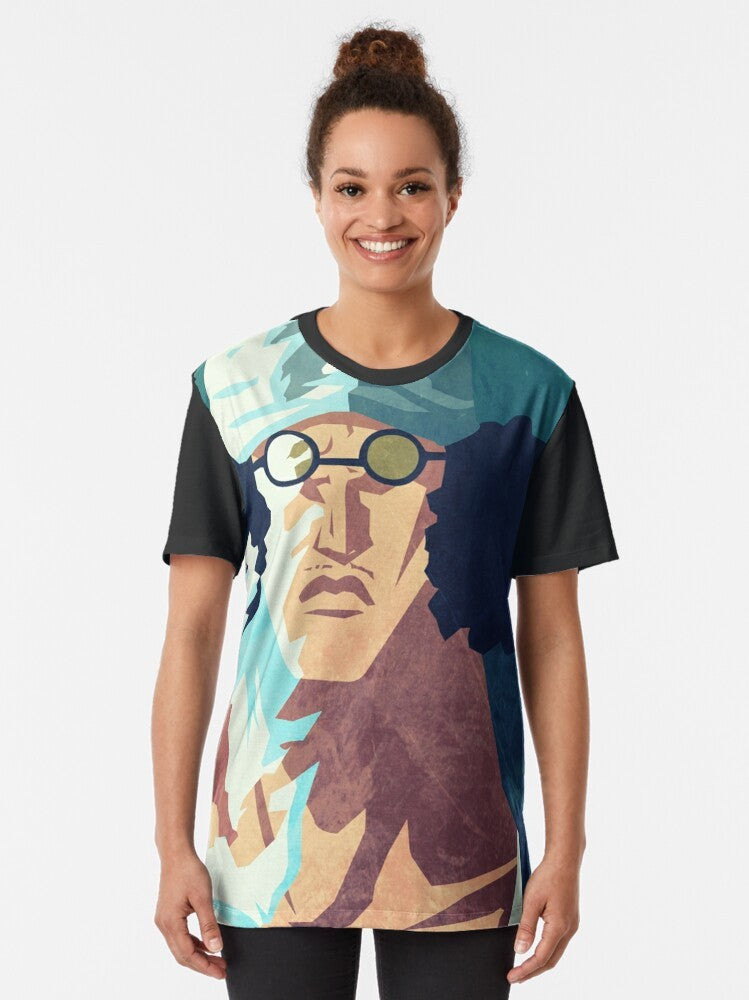 Aokiji, the ice admiral from the anime One Piece, featured on a graphic t-shirt design. - Women