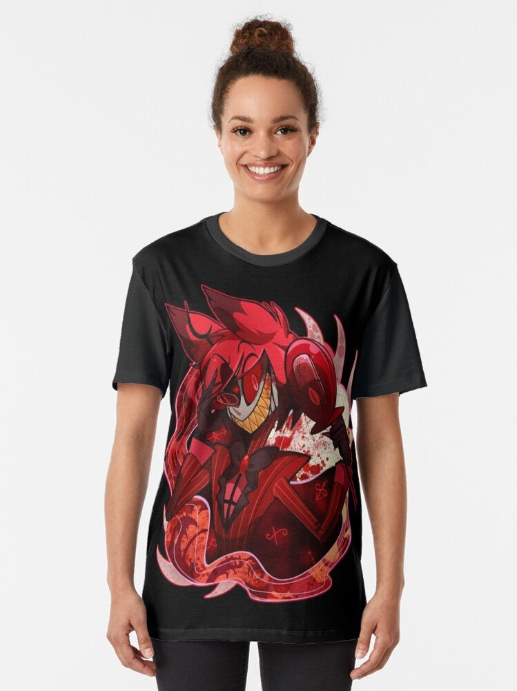 Hazbin Hotel Alastor graphic t-shirt design with the main character Alastor, the Radio Demon - Women