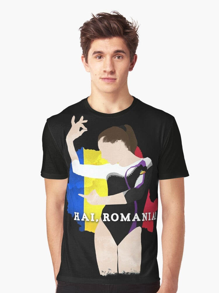 "HAI, ROMANIA!" Graphic T-Shirt featuring Romanian gymnastics and the gymternet community - Men