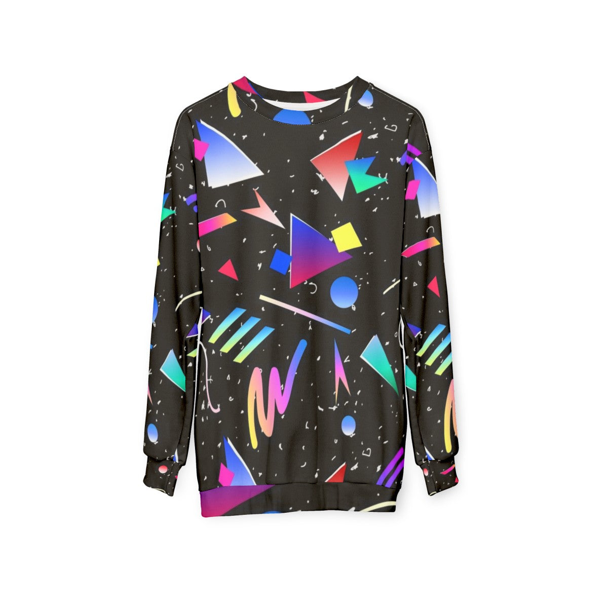 80s 90s Abstract Pattern Black Sweatshirt - hanging