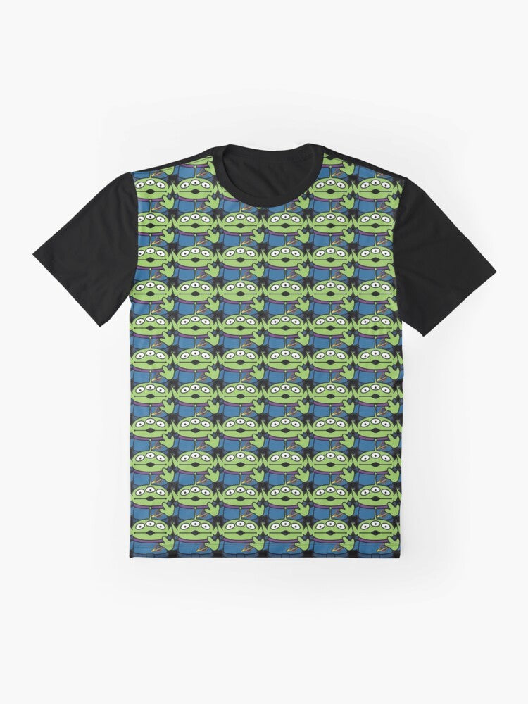 Aliens graphic t-shirt featuring characters and references from the Toy Story animated film series - Flat lay