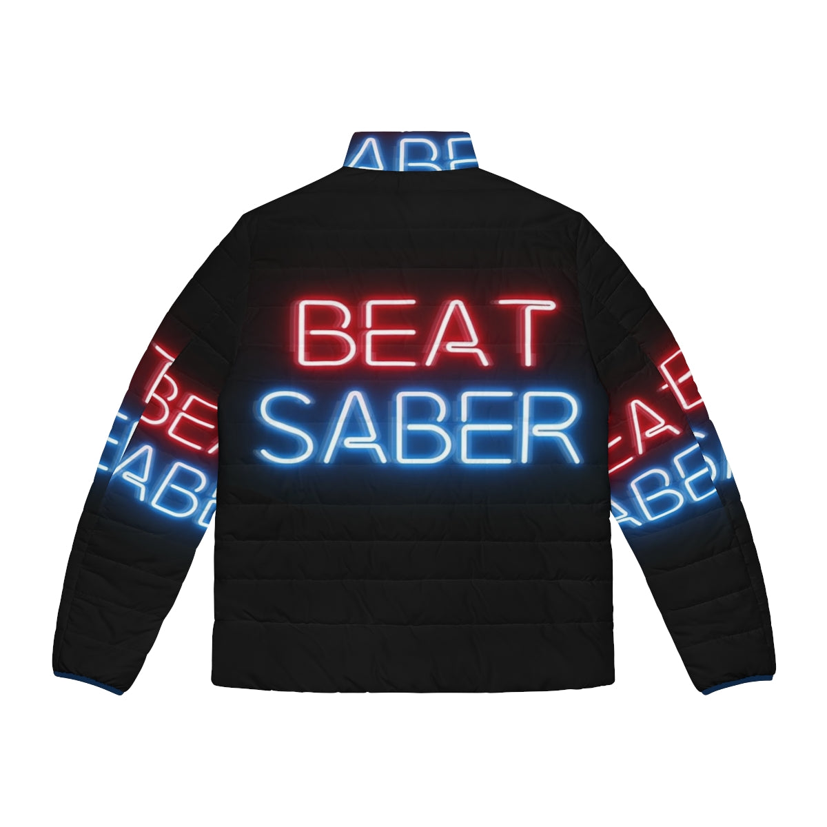 Beat Saber Puffer Jacket with neon colors and cyberpunk design - Back