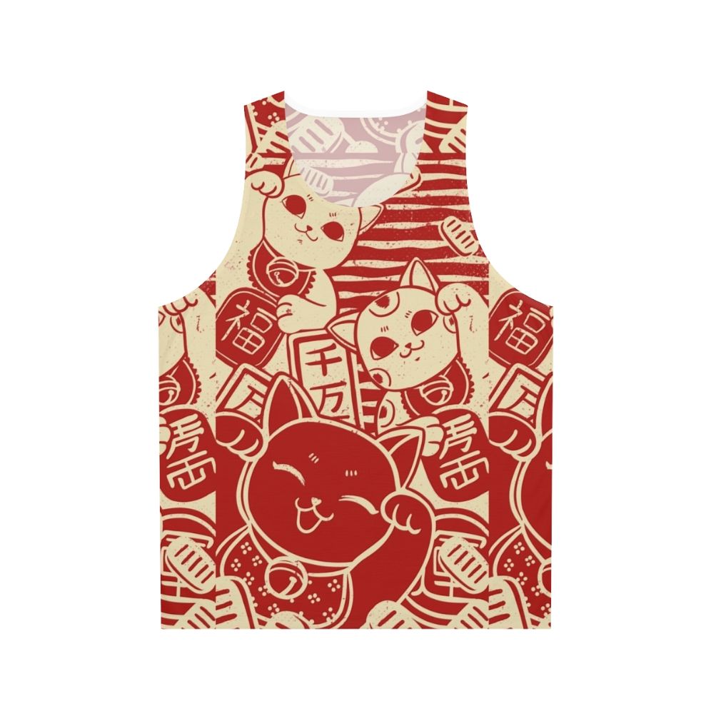 Maneki Neko inspired unisex tank top with kawaii cat design