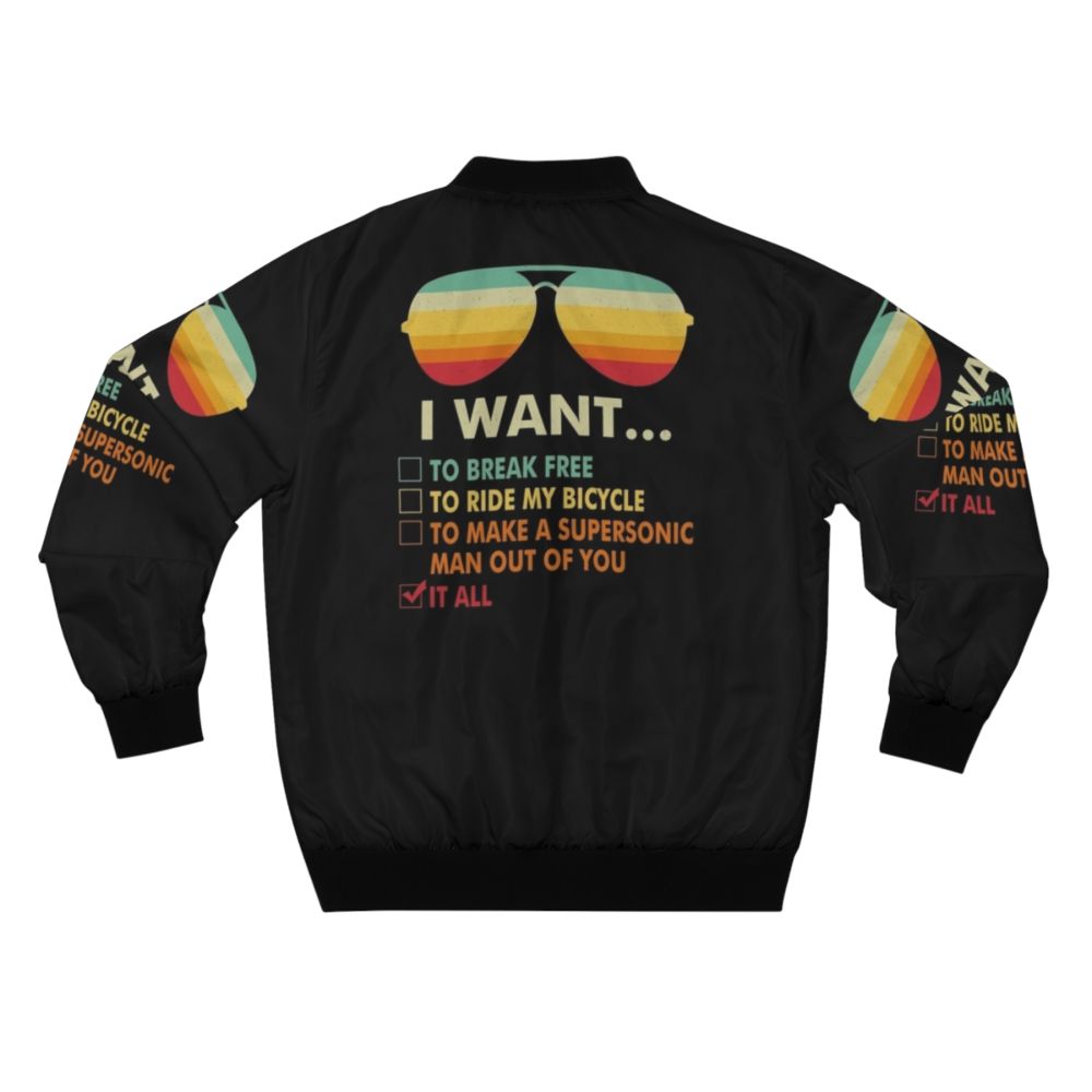 Queen I Want It All Bomber Jacket - Funny Music Lover Gift with Bicycle Costume - Back