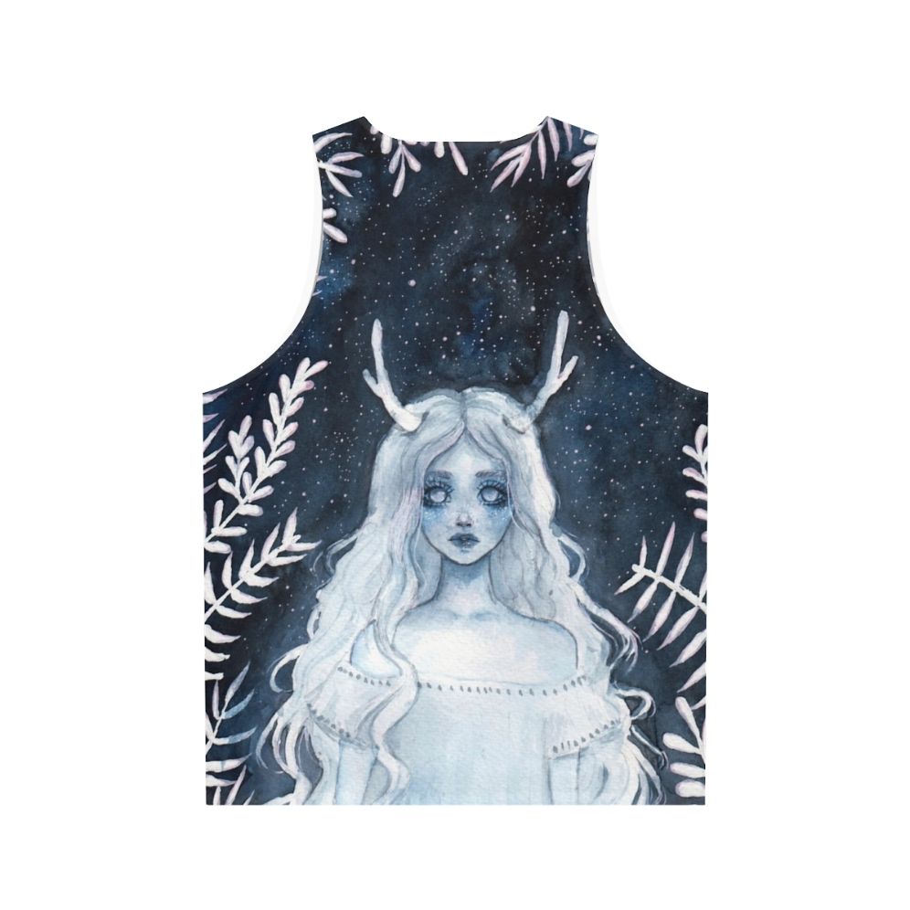 Unisex watercolor fantasy tank top with deer and starry night design - Back