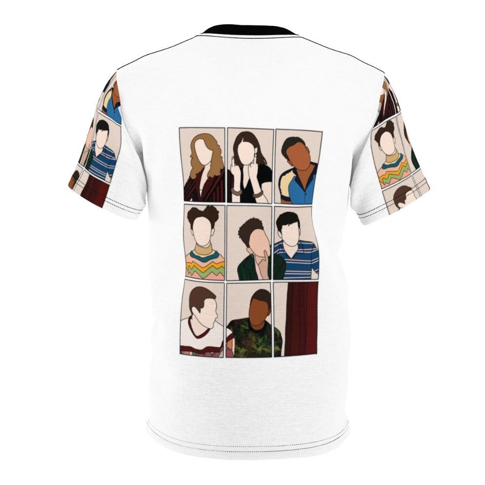 Stylish AOP T-shirt featuring the cast of the popular Netflix series Sex Education - Back