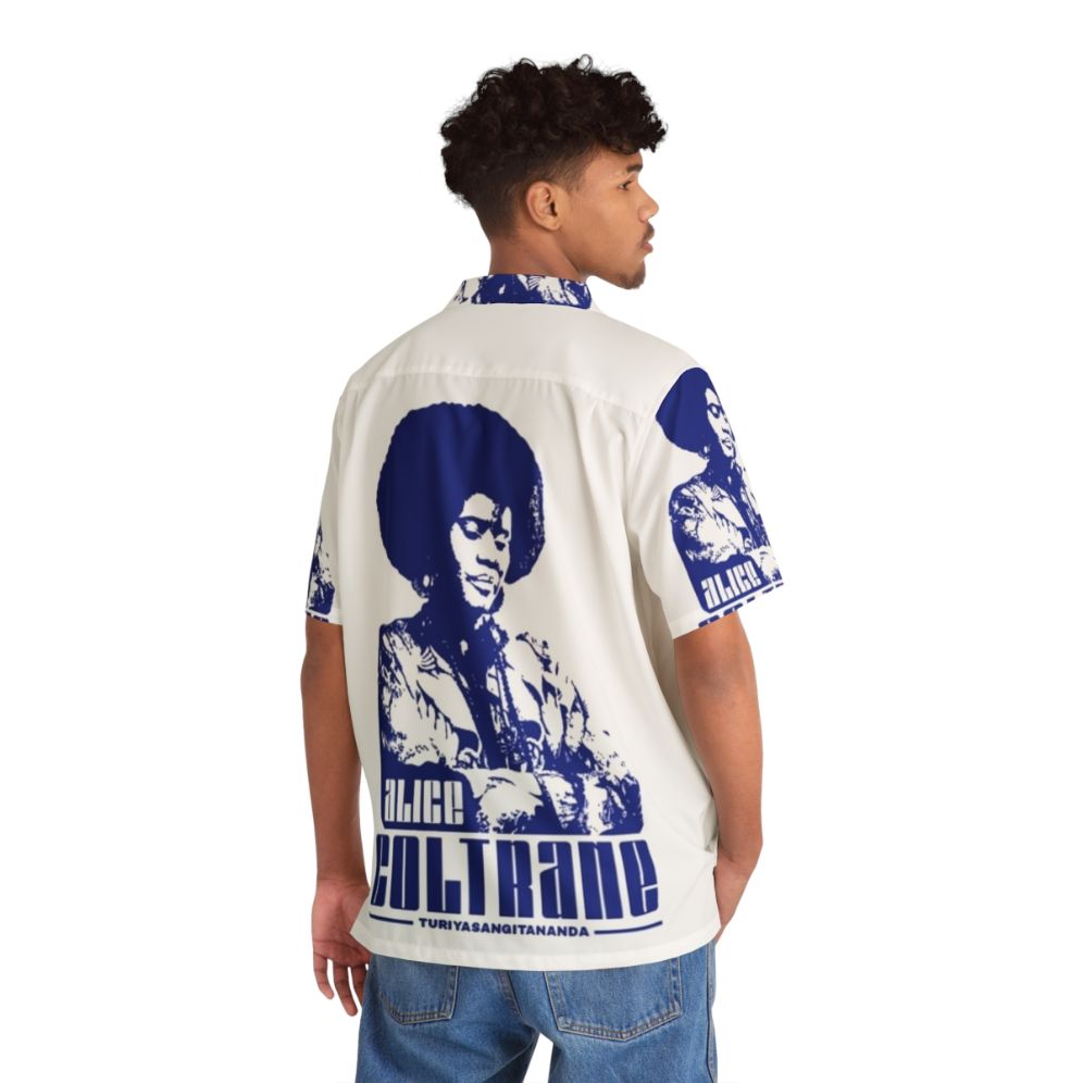 Alice Coltrane Hawaiian Shirt featuring cosmic and harp design - Flat lay