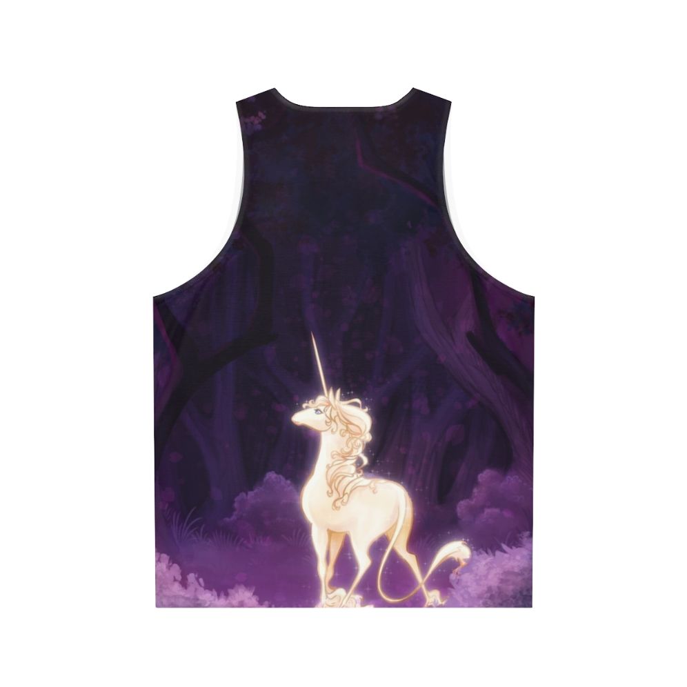 Unisex tank top with a unicorn in a lilac woodland design - Back