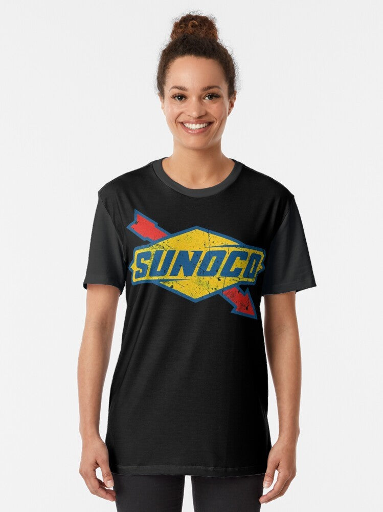 Sunoco Vintage Oil Company Graphic T-Shirt featuring a retro racing graphic design - Women