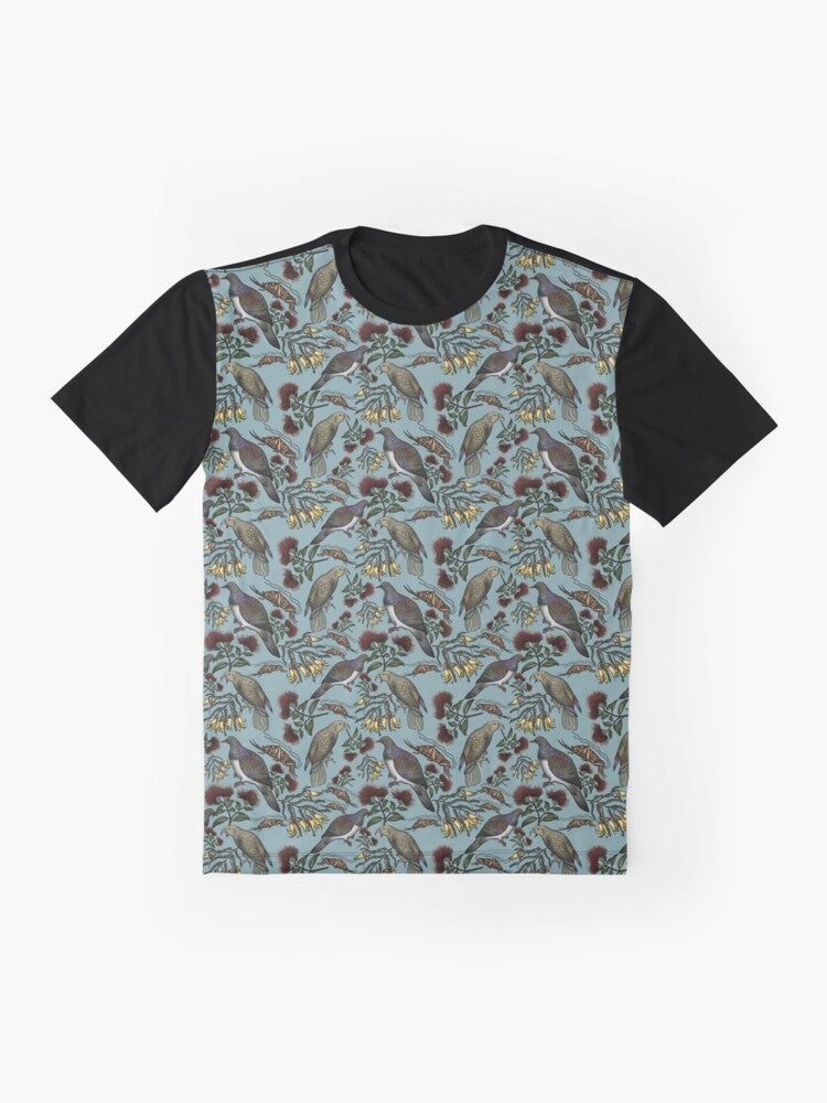 Kiwiana - Into the Forest (Moss) Graphic T-Shirt featuring New Zealand native birds and flora - Flat lay